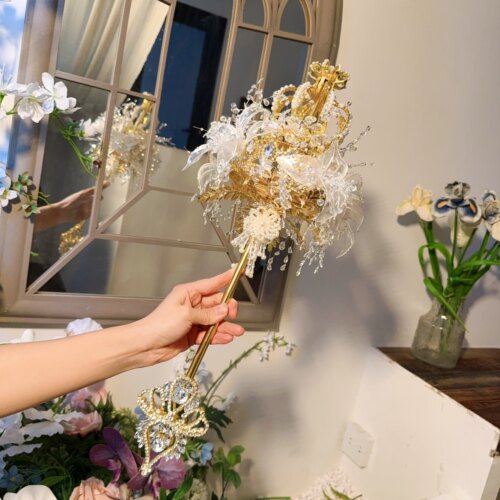 权杖手捧花diy材料包新娘结婚出嫁手工自制女王水晶婚纱礼物成品 - 图1