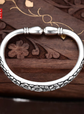 守忆繁华锦簇蒜头百花复古银手镯