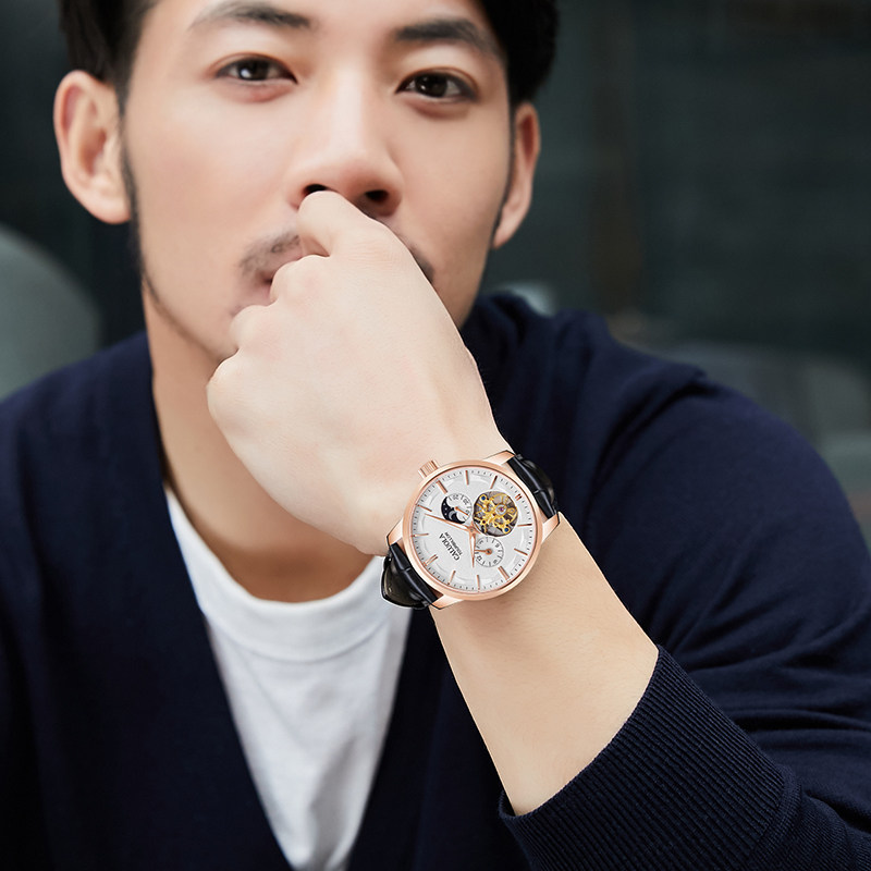 卡罗莱全自动休闲男士镂空机械表 卡罗莱乔振国产腕表