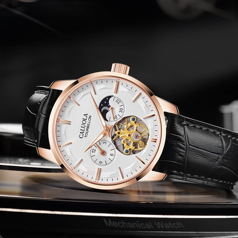 卡罗莱全自动休闲男士镂空机械表 卡罗莱乔振国产腕表