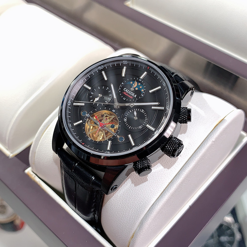 卡罗莱男士全自动镂空飞轮机械表 卡罗莱乔振国产腕表