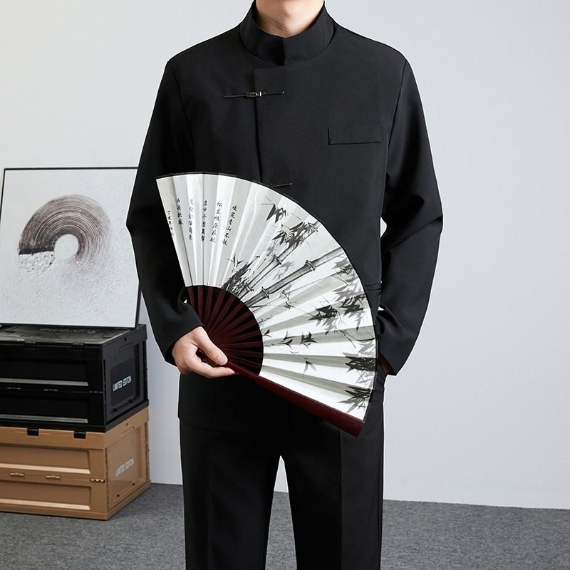 新中式立领金属扣西装男套装痞帅高级感休闲西黑色中山装西服外套,淘宝优惠券,粉丝福利购,淘宝优惠卷