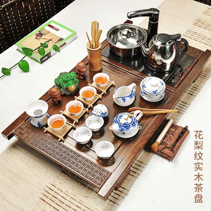 辉跃经典 紫砂功夫茶具套装整套冰裂茶具四合一电热磁炉实木茶盘