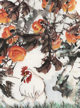朵莲精舍客厅装饰画手绘柿子如意