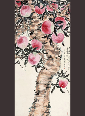 祝寿国画手绘寿桃朵莲精舍保真迹