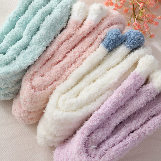 珊瑚绒月子袜子女产后加绒加厚棉袜家居睡眠保暖睡觉地板袜秋冬季