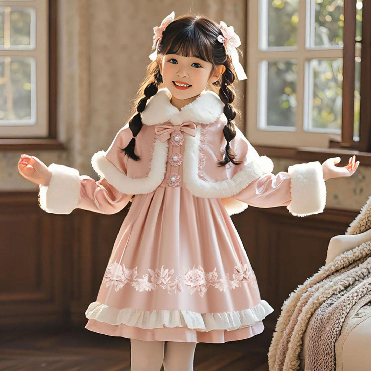 洛丽塔女童连衣裙冬小女孩洋气小公主冬装裙子儿童日常可穿公主裙,淘宝优惠券,粉丝福利购,淘宝优惠卷