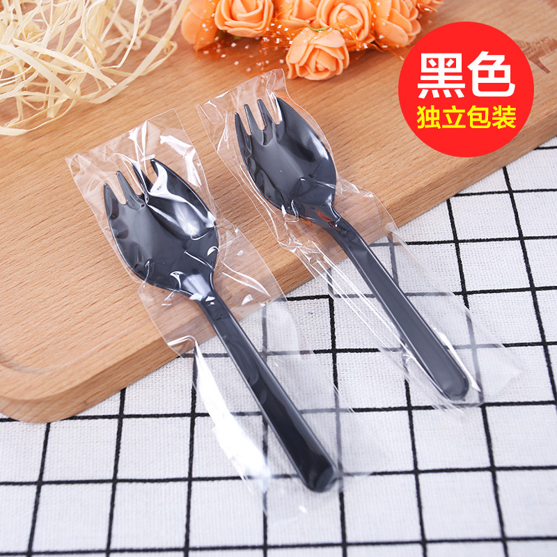 一次性透明独立包装叉勺一体透明叉勺小叉勺 100只蛋糕叉勺_虎窝淘