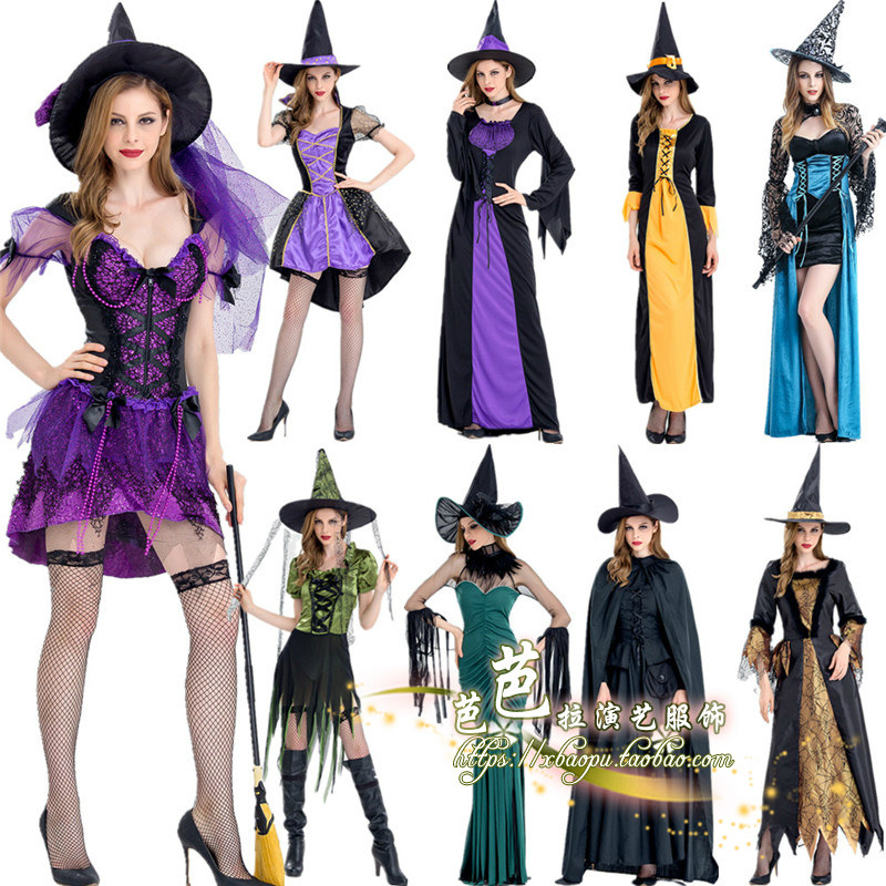 ハロウィンの服は大人のコスプレ魔女が可愛い魔女服を着て吸血鬼バーの服を着ています