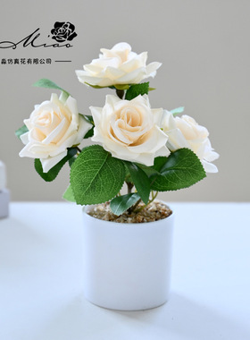 仿真花盆栽小盆景婚礼布置床头婚房玫瑰花家居客厅桌面装饰小摆件