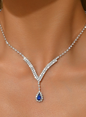 跨境电商热销V型水滴水钻项链彩钻时尚百搭简约锁骨链女