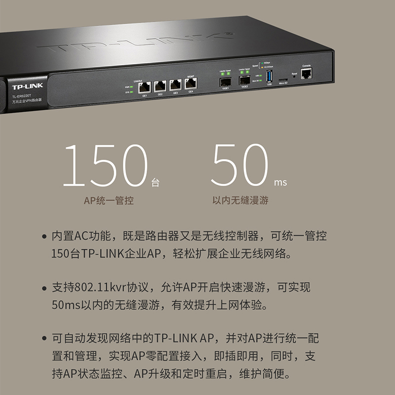 TP-LINK路由器多WAN口上网行为管理万兆SFP+光口千兆电口高速宽带酒店商用wifi覆盖AP企业级路由器TL-ER6220T - 图2