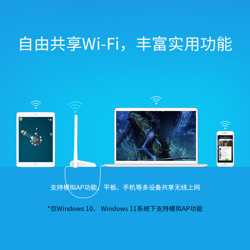 TP-LINK免驱动USB无线网卡台式机笔记本家用电脑wifi接收器AC1300双频无限网络信号增强器TL-WDN6201H免驱版 - 图2