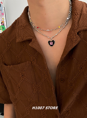 彩色十字架爱心星球项链男款嘻哈小众高级感锁骨链女新款颈链配饰