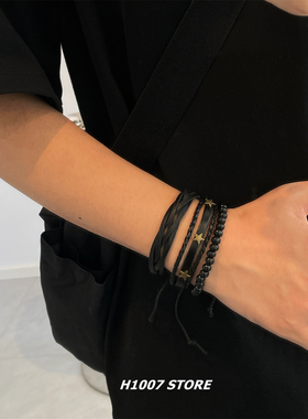 美式星星多层嘻哈风朋克男款手链女星星编织手绳小众设计手串饰品