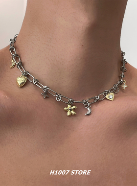 2025年新款多元素花朵爱心男项链女甜酷风锁骨链小众设计颈链手链
