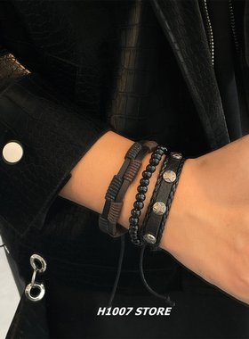 复古多层朋克嘻哈风美式男款手链女星星编织手绳小众设计手串饰品