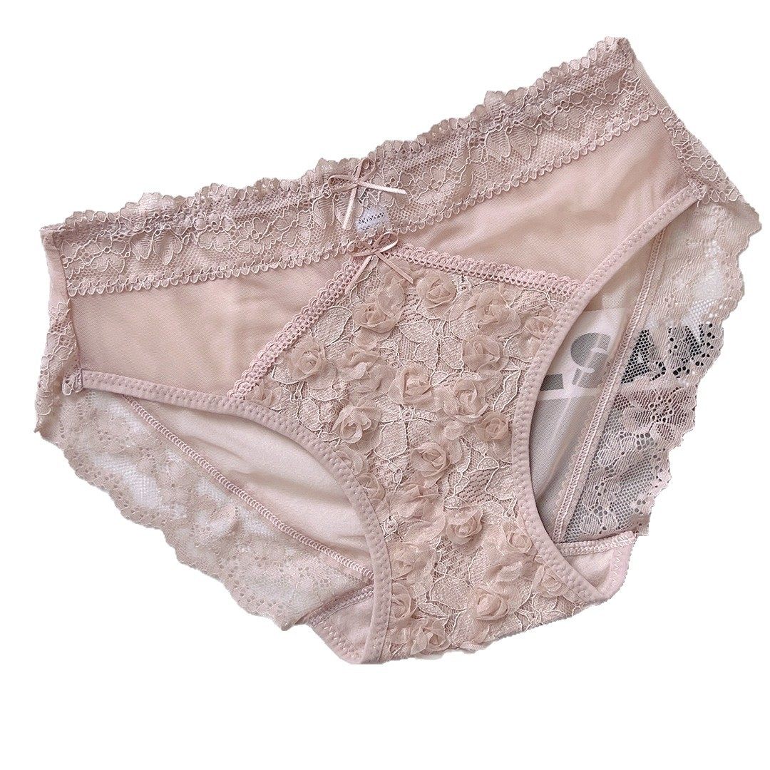 花蕾娇柔~新款法式纯欲蕾丝内裤女性感薄款透气纯棉裆中腰三角裤 - 图3