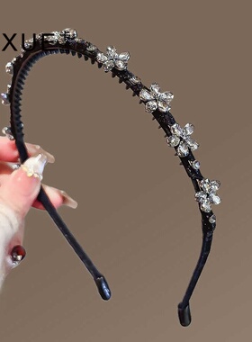 卡雪韩版精致水钻花朵发箍女小众细款百搭防滑带齿头箍新款发卡