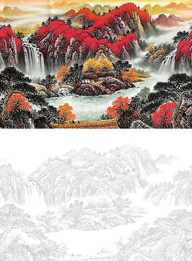 定制国画临幕山水画临幕山水画底稿国画白描底稿山水画墨稿画稿