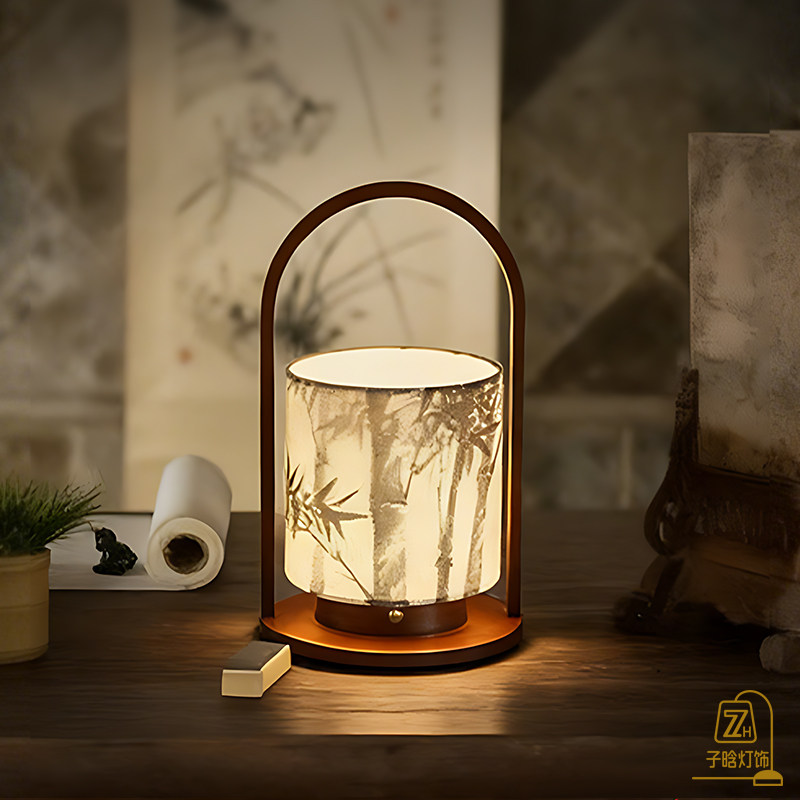宋代美学新中式复古手绘氛围装饰灯茶室禅意书房卧室床头手提台灯