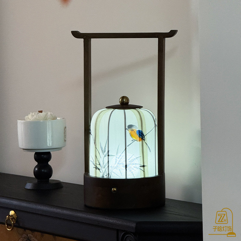 宋代美学茶室中式充电台灯卧室禅意床头灯客厅国风复古装饰小夜灯