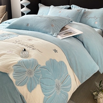 Small Red Book Recommended Thickened Milk Suede Bed Linen Bed Hat Four Pieces Bed Warm Baby Suede Quilt Cover Winter