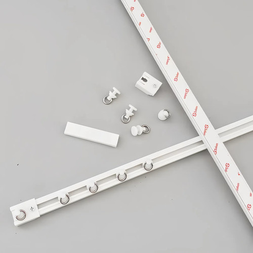 窗帘轨道免打孔滑轨侧装顶装自粘静音超薄导轨窗帘配件杆粘轨滑道 - 图0