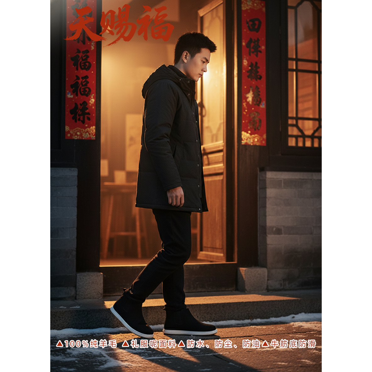 天赐福礼服呢绵羊毛皮毛一体冬季老北京男千层底加厚保暖男鞋,淘宝优惠券,粉丝福利购,淘宝优惠卷