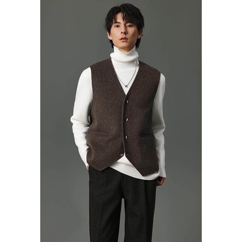 w2x2025冬季新款950g双面绵羊毛加厚无袖马甲外套设计感痞帅背心,淘宝优惠券,粉丝福利购,淘宝优惠卷