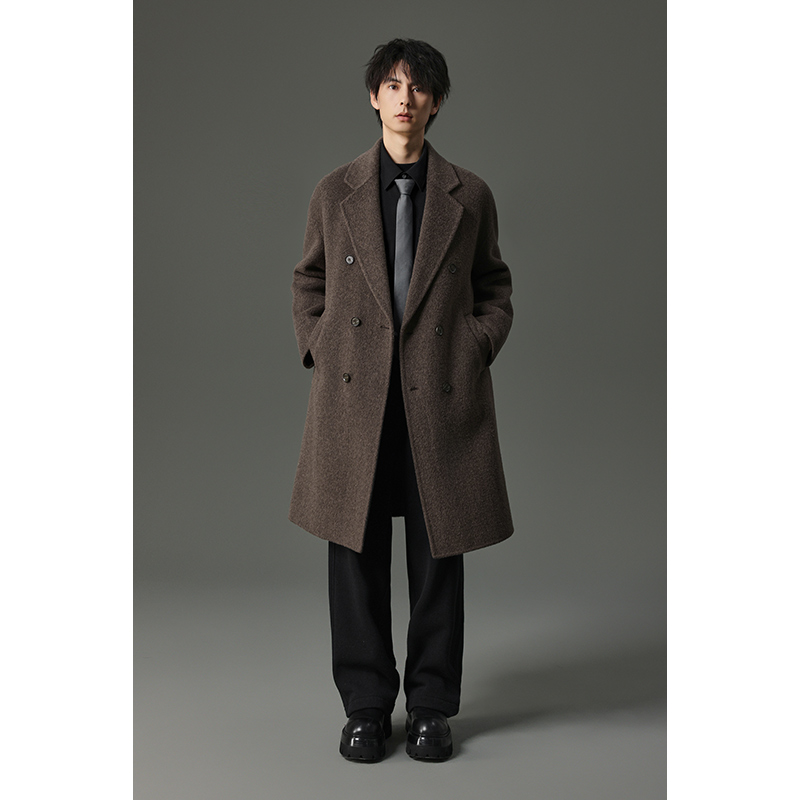w2x2025冬季100%双面呢全羊毛呢大衣男中长款妮子休闲外套潮 - 图3