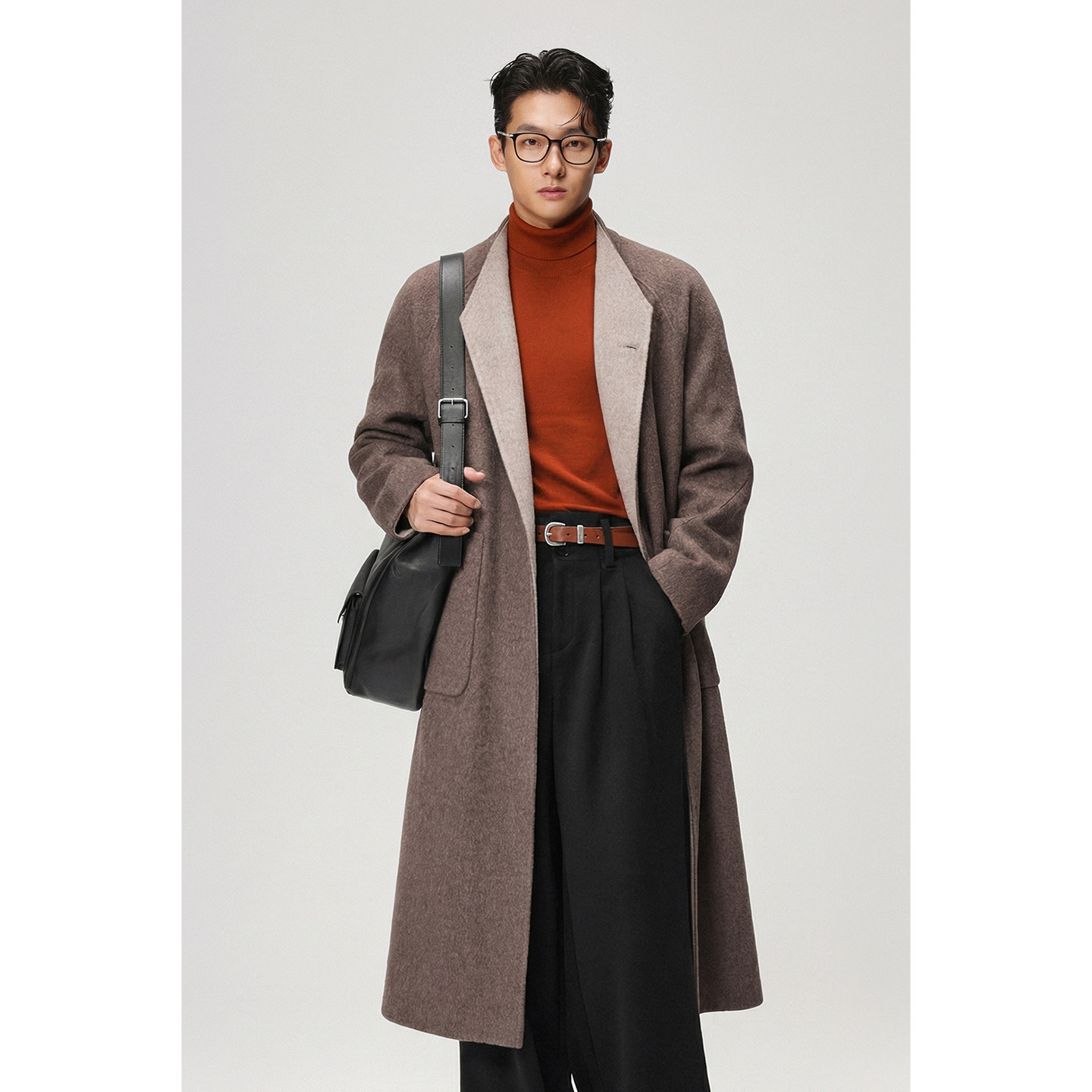 w2x冬季拼色双面羊毛呢大衣男中长款时尚设计感轻奢呢子风衣外套,淘宝优惠券,粉丝福利购,淘宝优惠卷