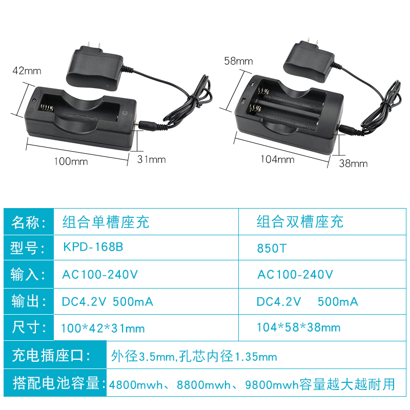 18650锂电池充电器小风扇强光手电筒电蚊拍电池座充3.7V/4.2V自停