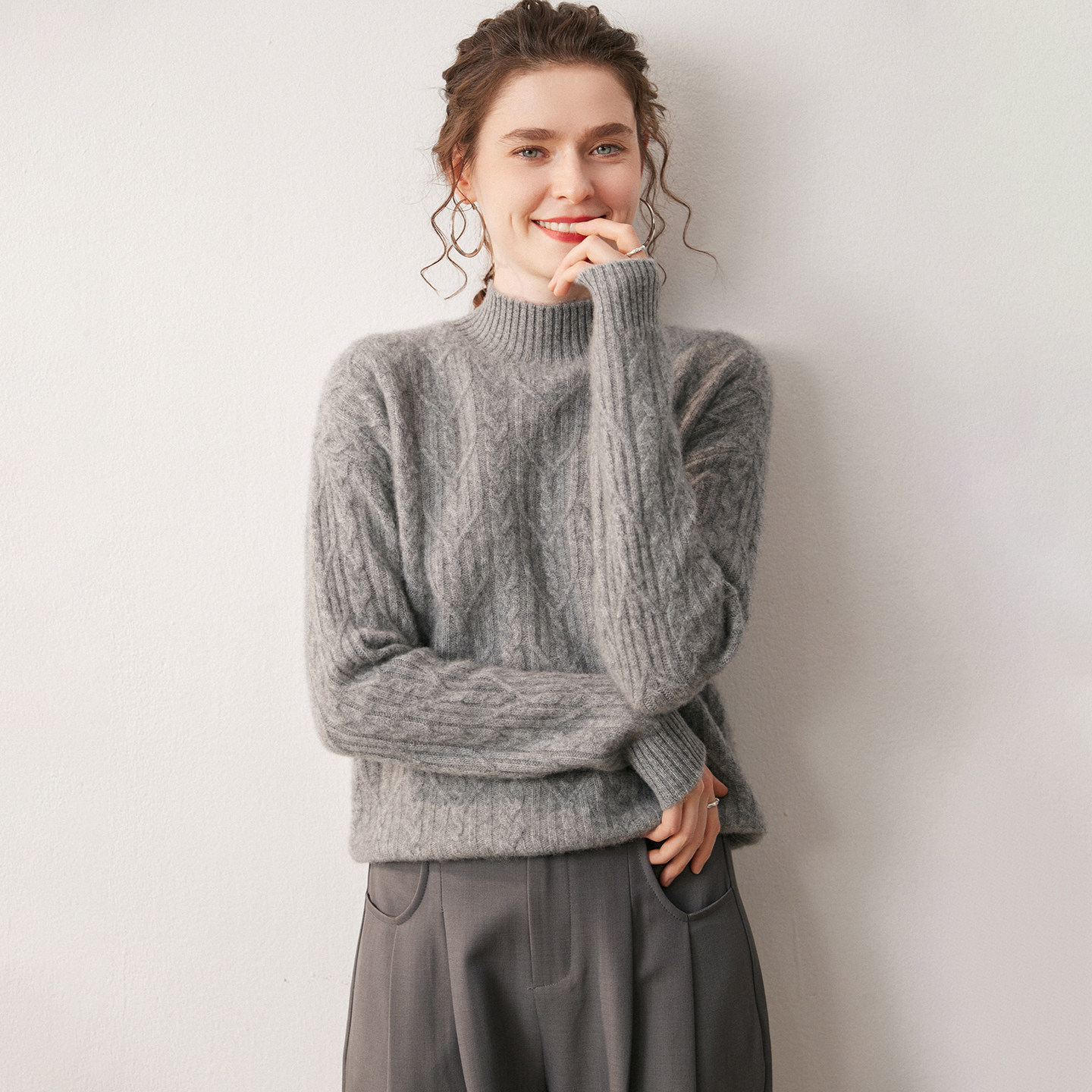 秋冬加厚绞花半高领山羊绒衫女针织打底长袖毛衣纯色上衣宽松内搭,淘宝优惠券,粉丝福利购,淘宝优惠卷