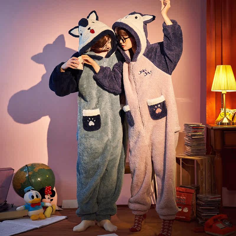 秋冬季连体卡通学生法兰绒冬天睡衣 安绵睡衣/家居服套装