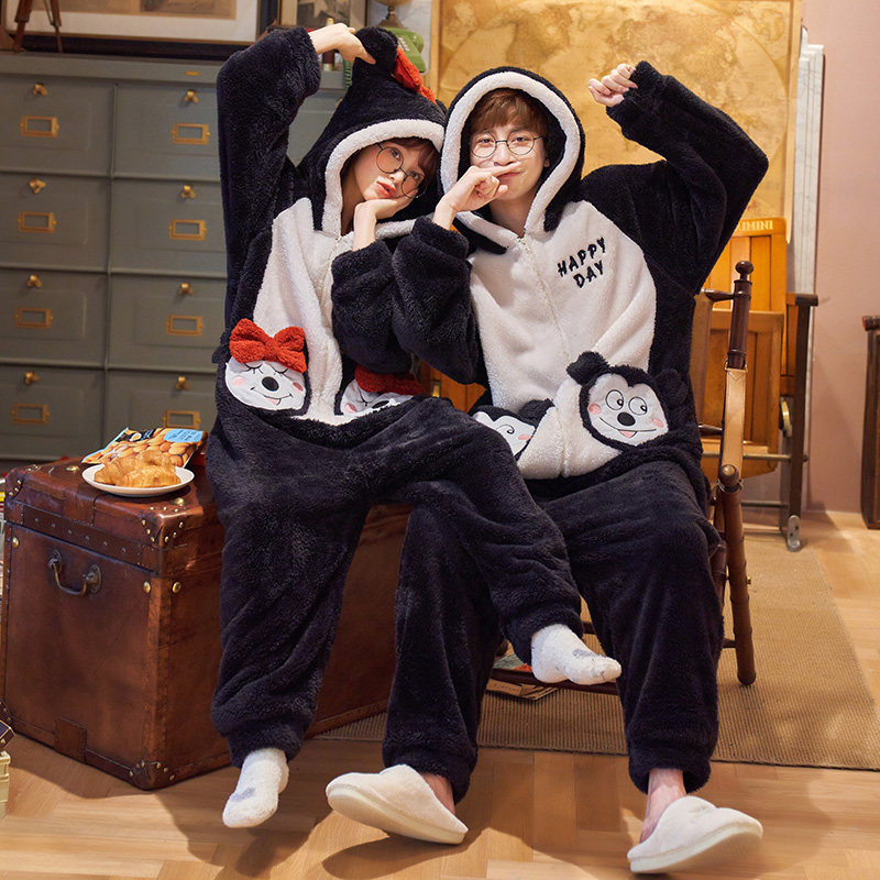 情侣珊瑚绒连体男可爱加绒保暖睡衣 安绵睡衣/家居服套装