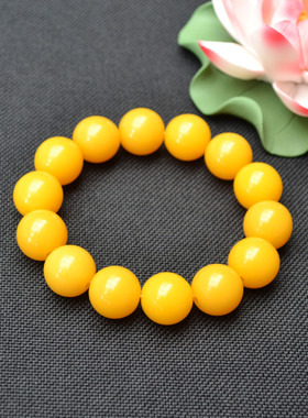 亚克力仿蜜蜡手串男女情侣文玩手链鸡油黄圆珠单圈盘珠饰品礼物