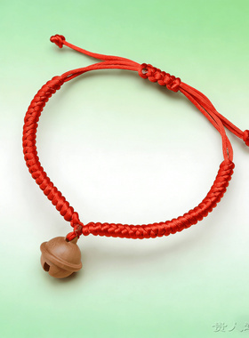 编织本命年红手绳桃木福袋花朵金刚结手链男女款儿童桃蓝红绳礼物
