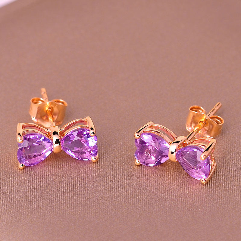 18k金女天然紫水晶耳饰简约耳钉 jolee耳钉