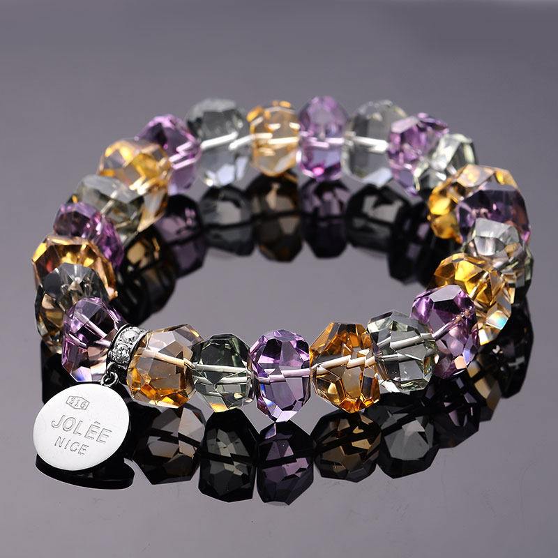 jolee彩色宝石天然水晶简约手镯 jolee手链