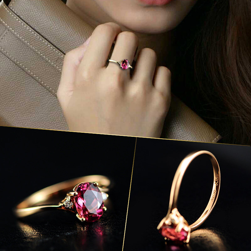 红碧玺彩色简约时尚老婆18k金戒指 jolee手饰