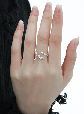小众原创设计ins高级感镂空蜻蜓S925纯银开口戒指女