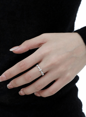 小众个性ins冷淡风高级感镶嵌锆石细十字架S925纯银开口戒指