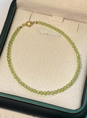 极细橄榄石八月诞生石生辰石幸运水晶14K包金超细清新绿色手链女
