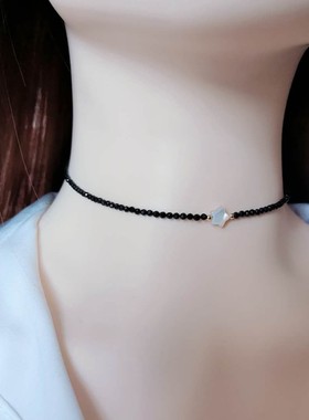 14k包金天然黑色星星女夏ins颈链