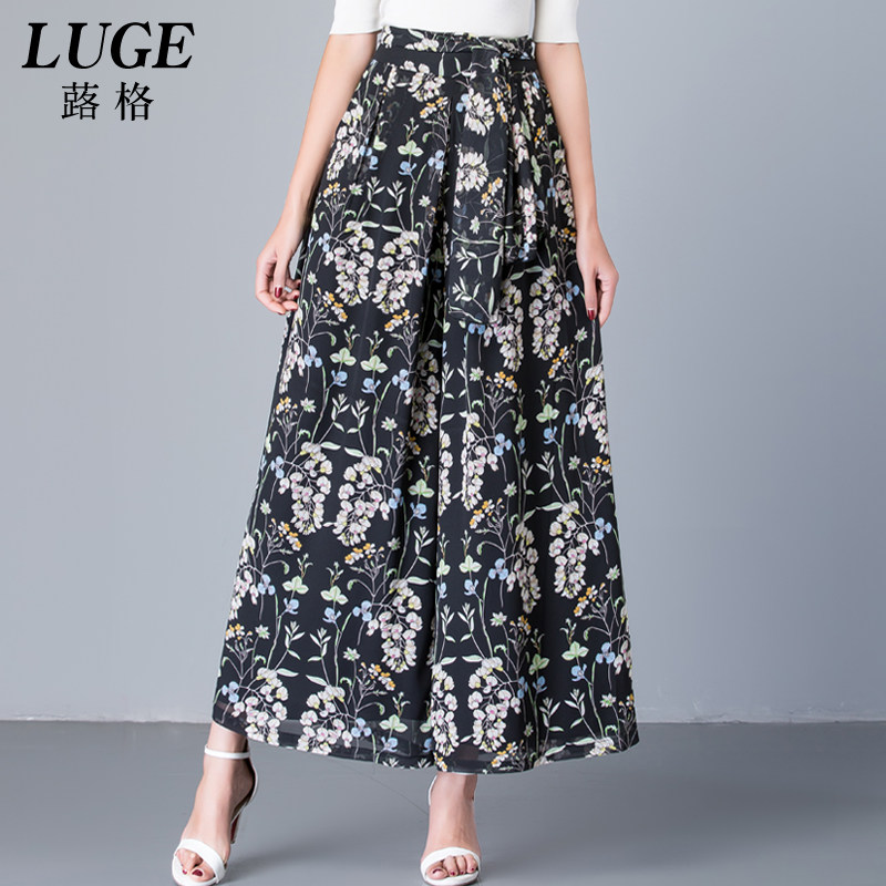 2020新款坠感夏季印花宽松雪纺裙裤 蕗格休闲裤