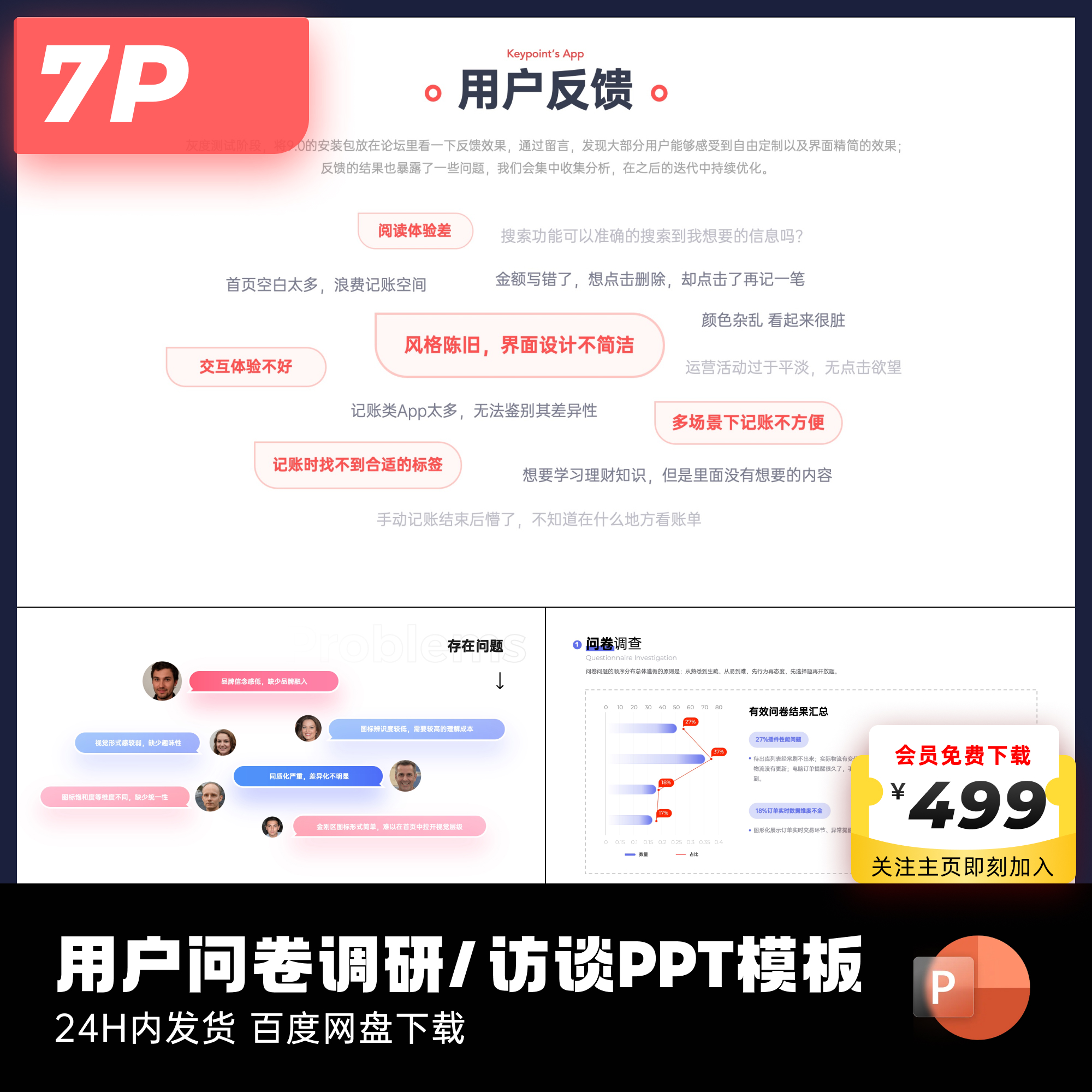 7页问卷调研用户调研反馈互联网PPT模板ppt代制作keypoint大师 - 图0