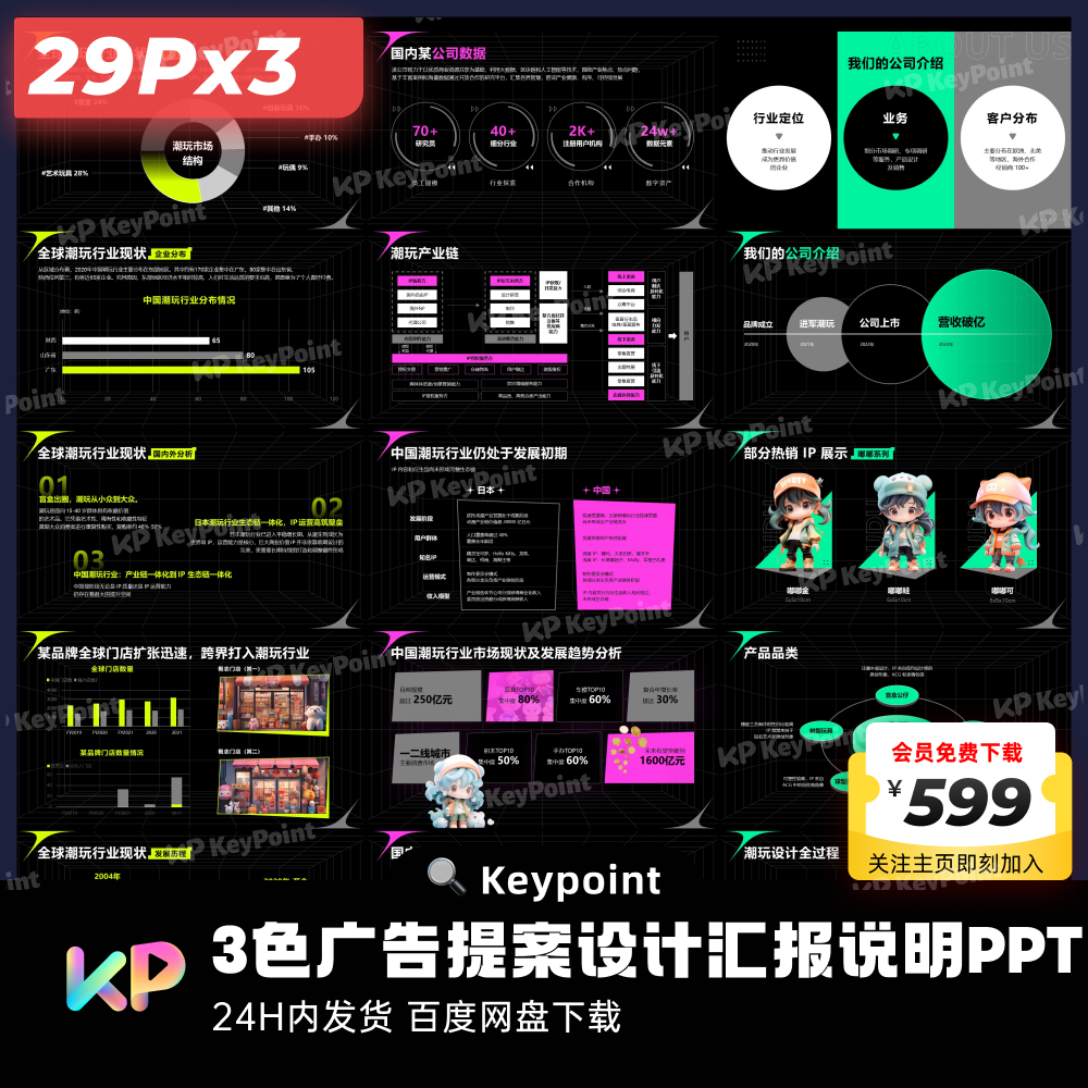 29页3色潮流汇报风格设计作品集PPT模板大师ppt设计keypoint - 图0