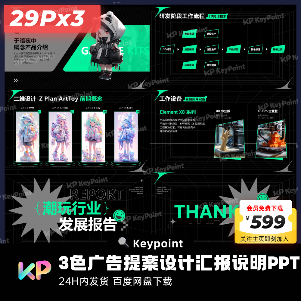 29页3色潮流汇报风格设计作品集PPT模板大师ppt设计keypoint - 图3