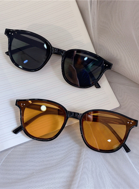 墨镜黑框复古风黄色街拍太阳镜